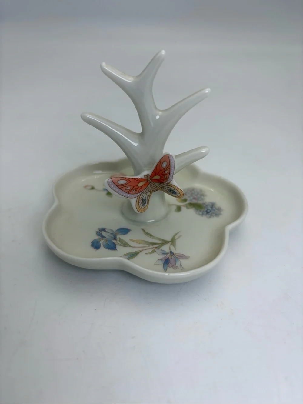 Vintage Porcelain Ring Holder Trinket Dish with Charming Butterfly Detail